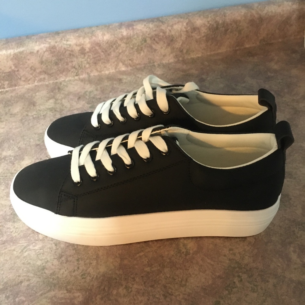 Black Platform Lace-Up Sneakers with White Sole